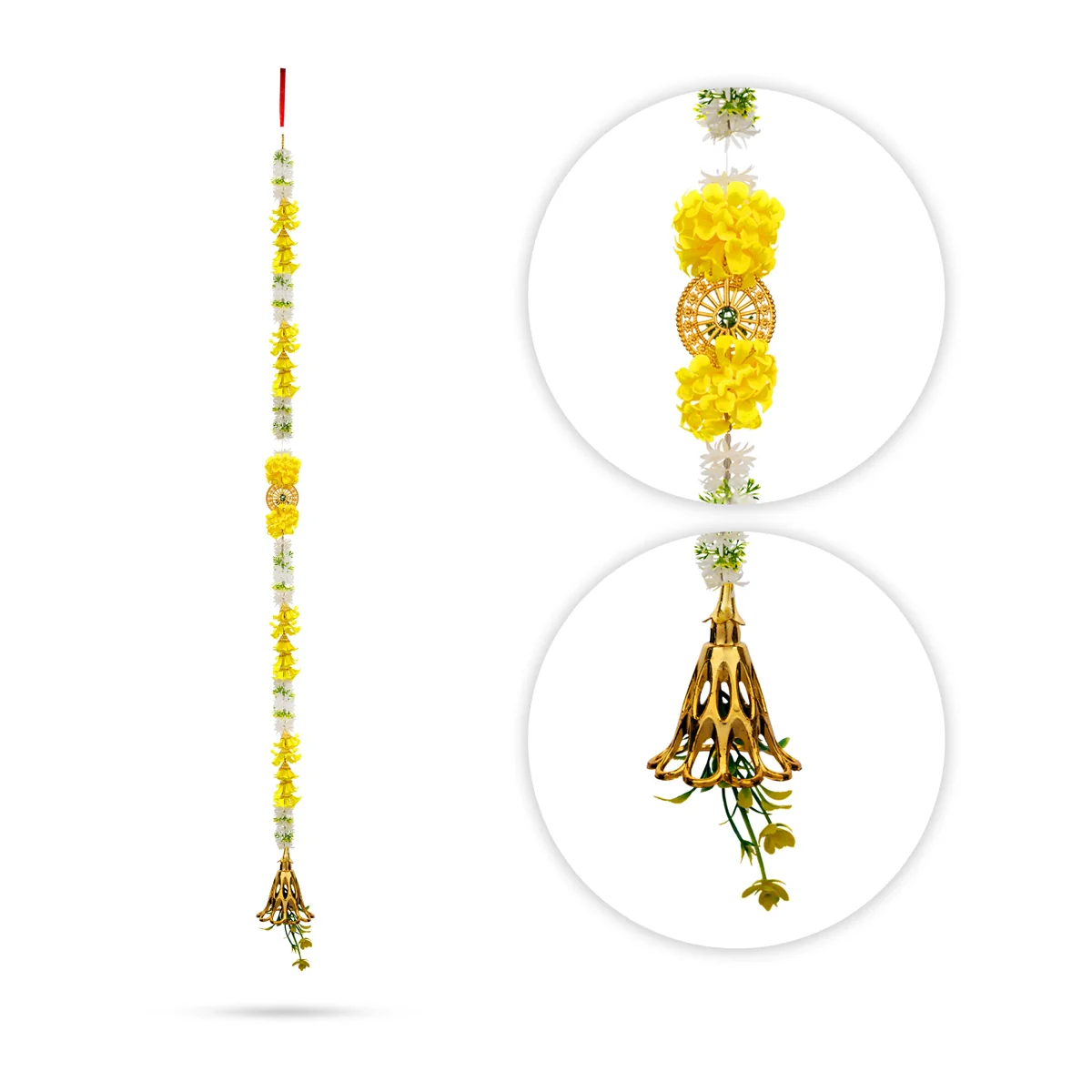 Side Toran Pair - 65 Inches | Flower & Bell Design Thoranam/ Decorative Bandanwar For Auspicious Decor - Image 2