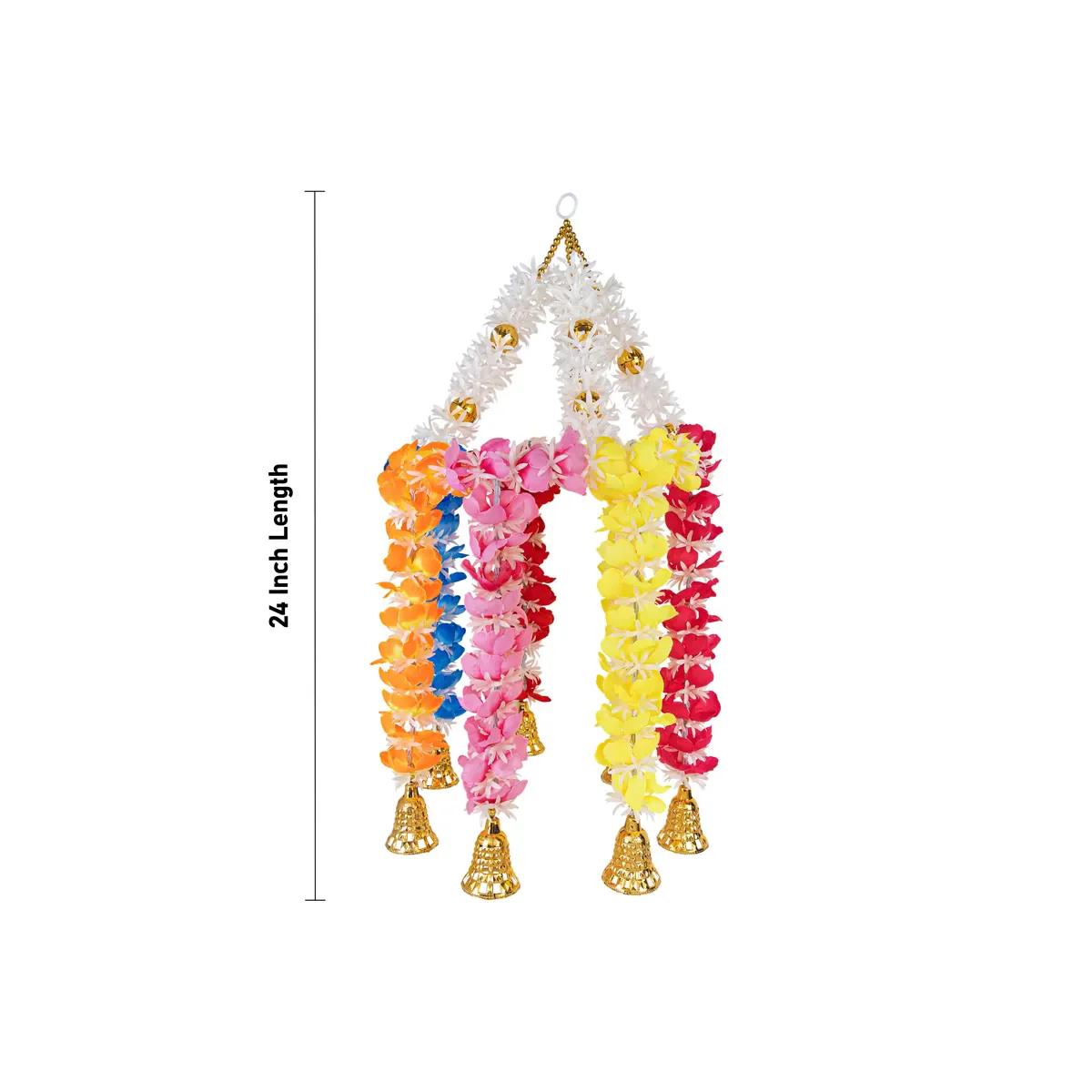 Side Toran Set - 24 Inches | Artificial Flower & Bell Thoranam/ Decorative Door Hanging For Home & Pooja Decor - Image 3