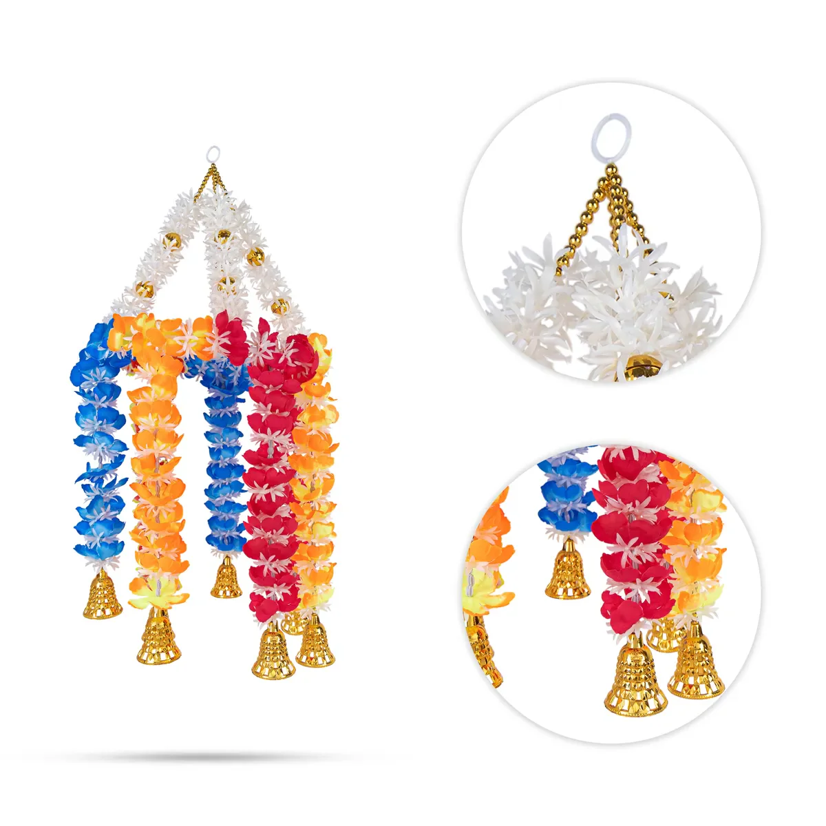 Side Toran Set - 24 Inches | Artificial Flower & Bell Thoranam/ Decorative Door Hanging For Home & Pooja Decor - Image 4