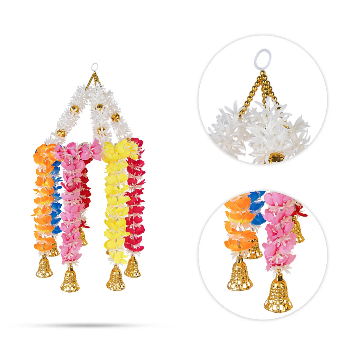 Side Toran Set - 24 Inches | Artificial Flower & Bell Thoranam/ Decorative Door Hanging For Home & Pooja Decor - Image 5