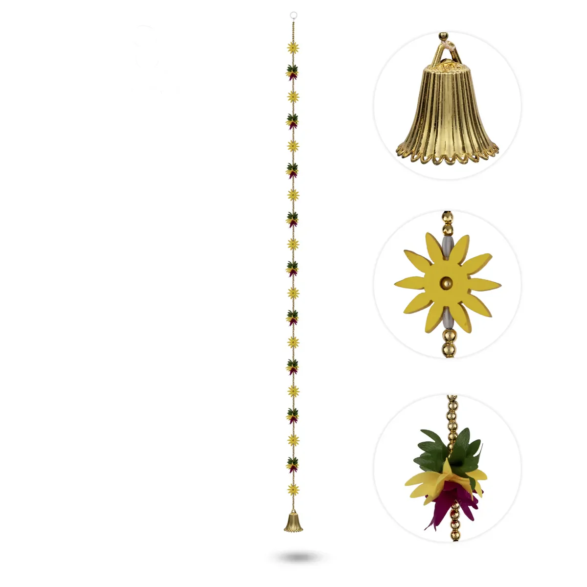 Side Toran Set - 57 Inches | 10 Pcs / Bell & Flower Design Thoranam / Decorative Bandanwar For Entrance Décor - Image 2