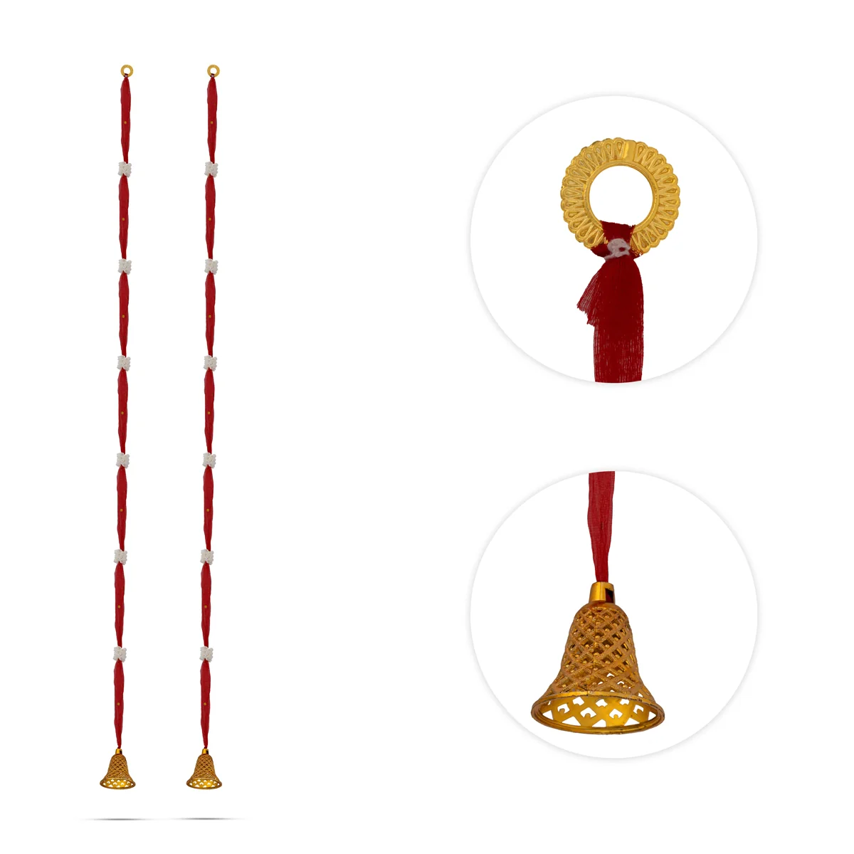 Side Toran Set - 65 Inches | 10 Pcs / Traditional Bell Thoranam/ Door Hanging Bandanwar For Pooja & Home Decor - Image 3