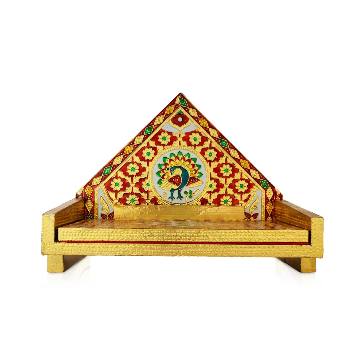 Simhasan - 10 X 7.75 Inches | Wooden Golden Singhasan/ Deity Throne/ Idol Seat For Pooja & Mandir Decor - Image 5