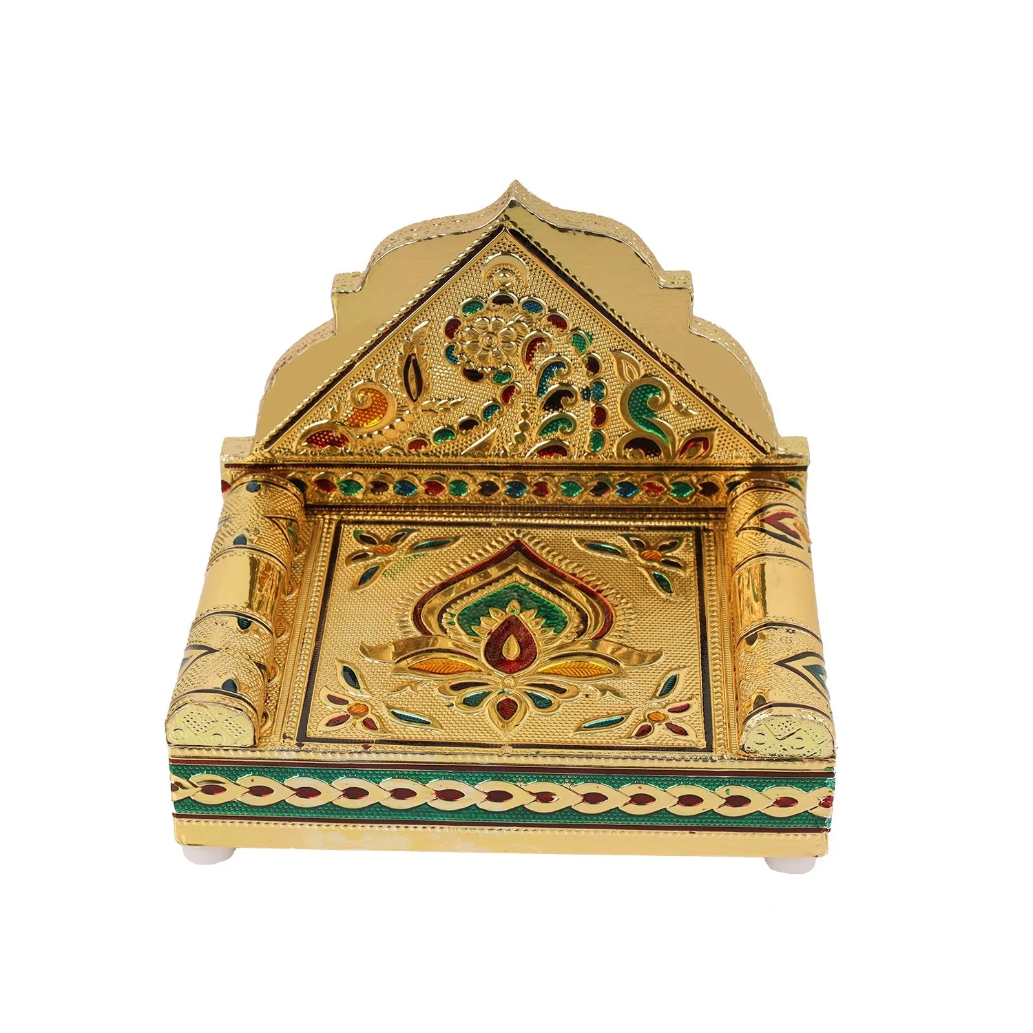 Simhasan - 5 x 6 Inches | Gold Polish Aasan/ Meenakari Design Chowki/ Bajot for Deity