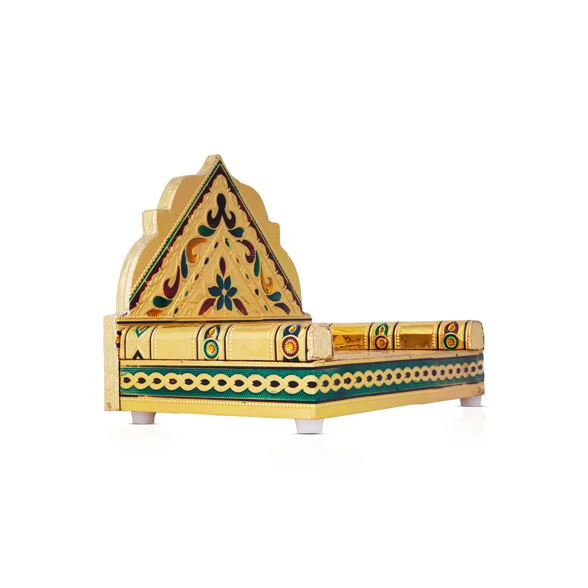 Simhasan - 6.5 x 8 Inches | Gold Polish Aasan/ Meenakari Design Chowki/ Bajot for Deity - Image 2