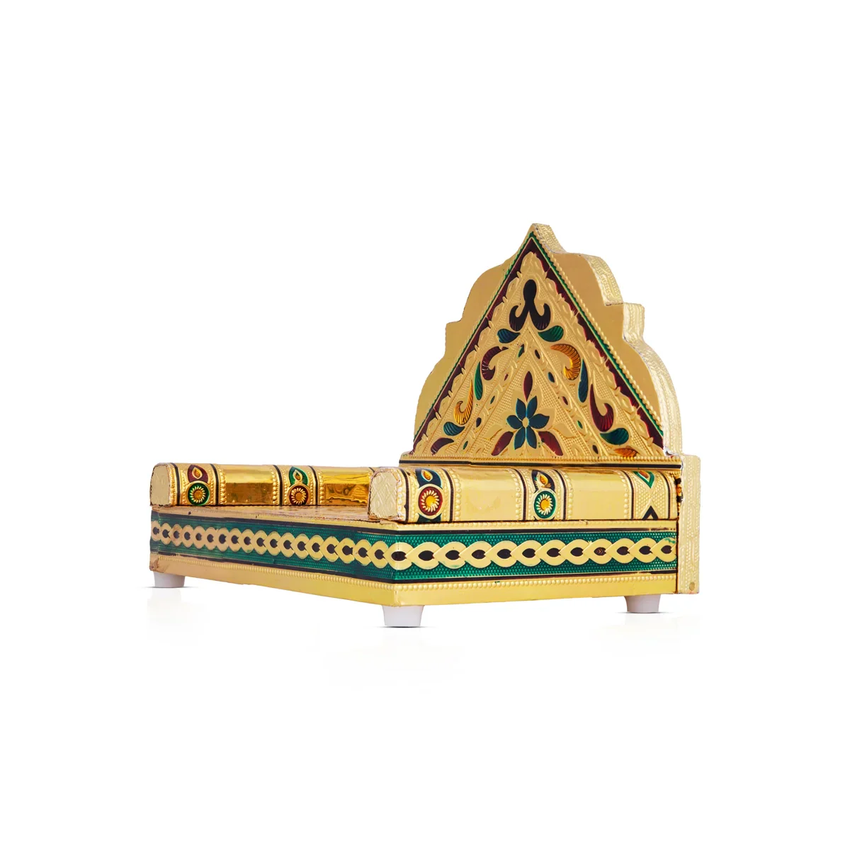 Simhasan - 6.5 x 8 Inches | Gold Polish Aasan/ Meenakari Design Chowki/ Bajot for Deity - Image 3