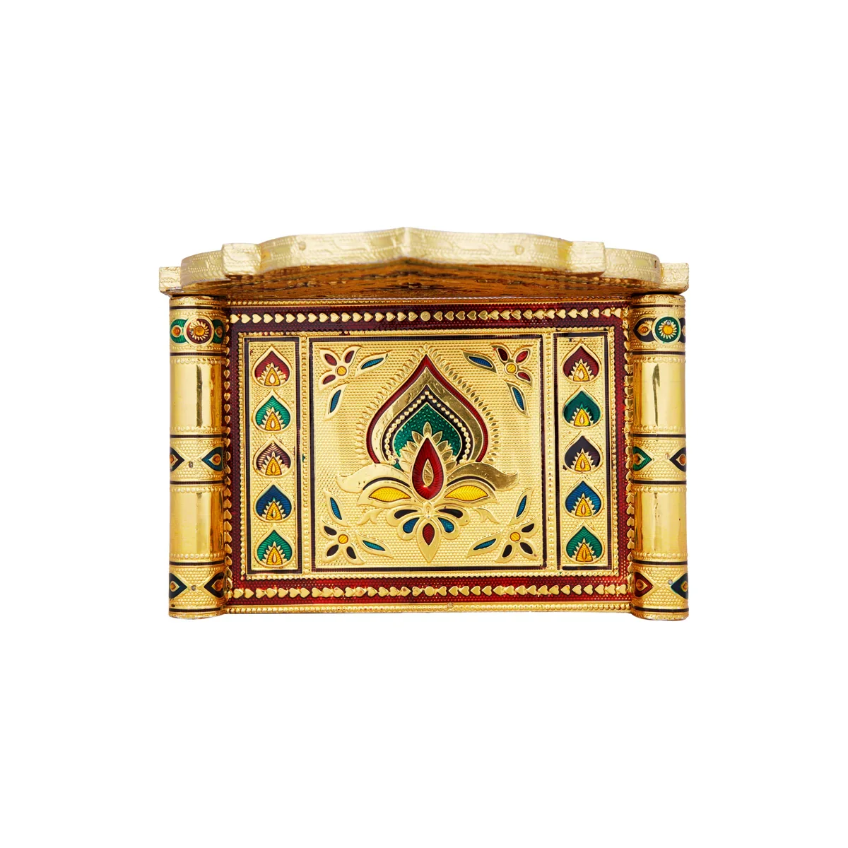 Simhasan - 6.5 x 8 Inches | Gold Polish Aasan/ Meenakari Design Chowki/ Bajot for Deity - Image 5