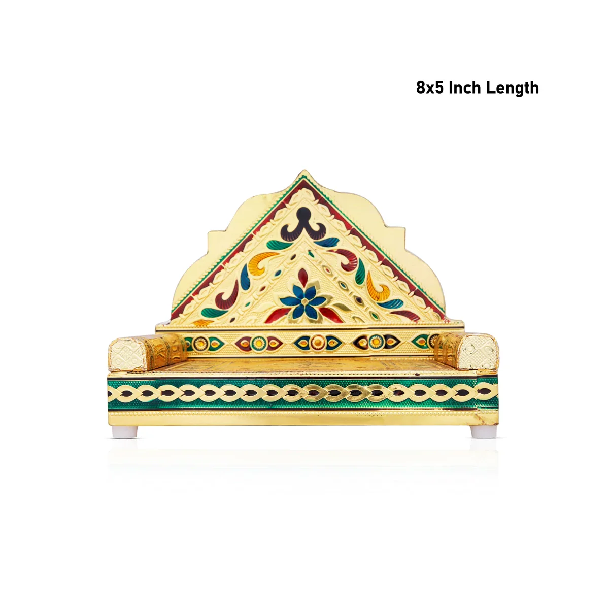 Simhasan - 6.5 x 8 Inches | Gold Polish Aasan/ Meenakari Design Chowki/ Bajot for Deity - Image 6