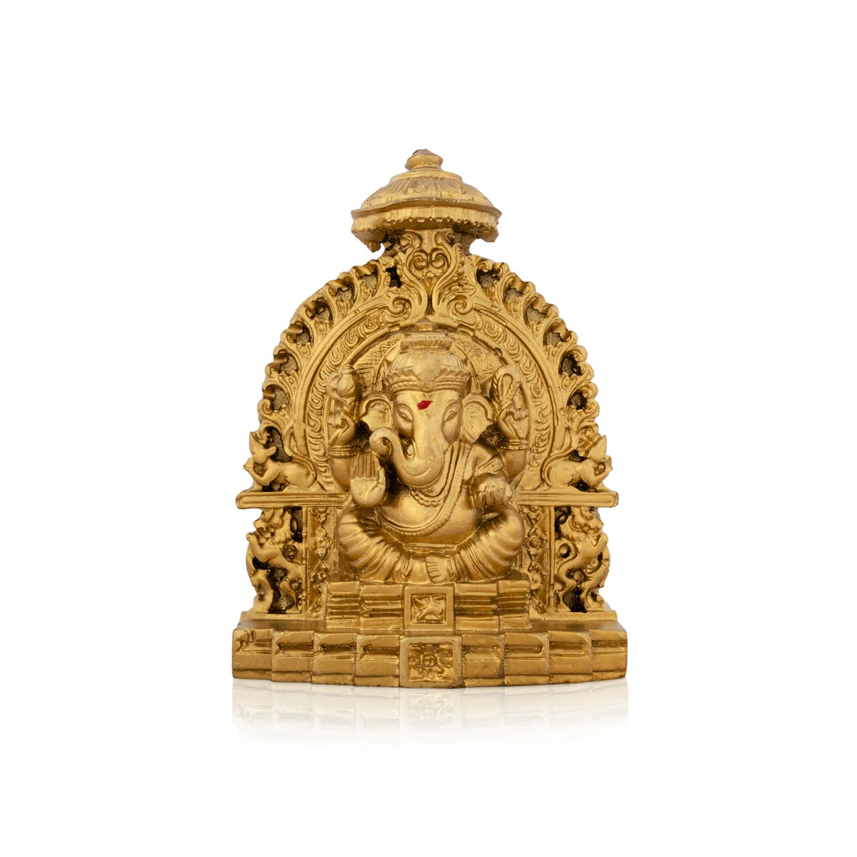 Ganesh Murti Sitting On Simhasan - 5 x 4 Inches | Resin Statue/ Gold Polish Vinayaka Idol for Pooja/ 320 Gms - Image 2