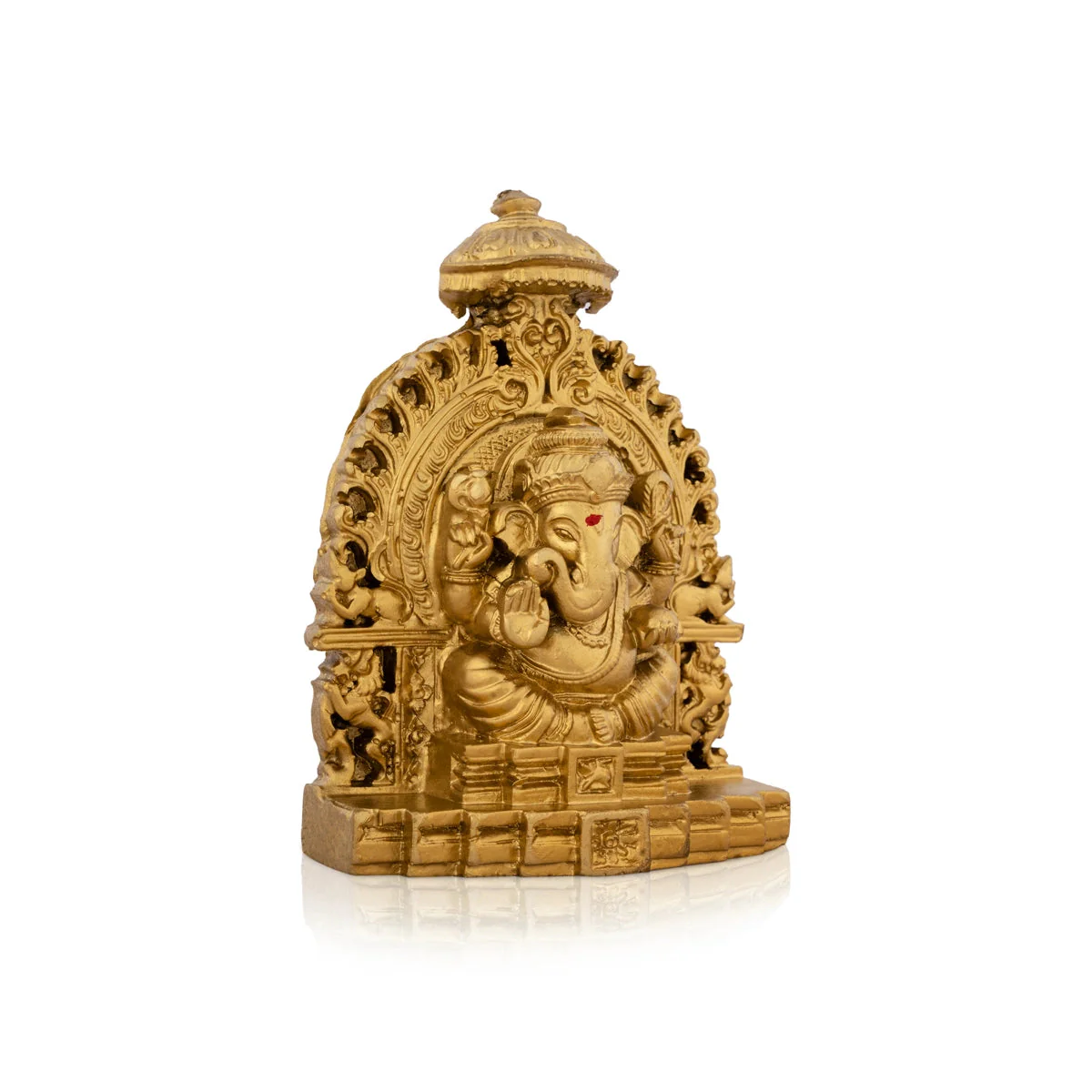 Ganesh Murti Sitting On Simhasan - 5 x 4 Inches | Resin Statue/ Gold Polish Vinayaka Idol for Pooja/ 320 Gms - Image 3