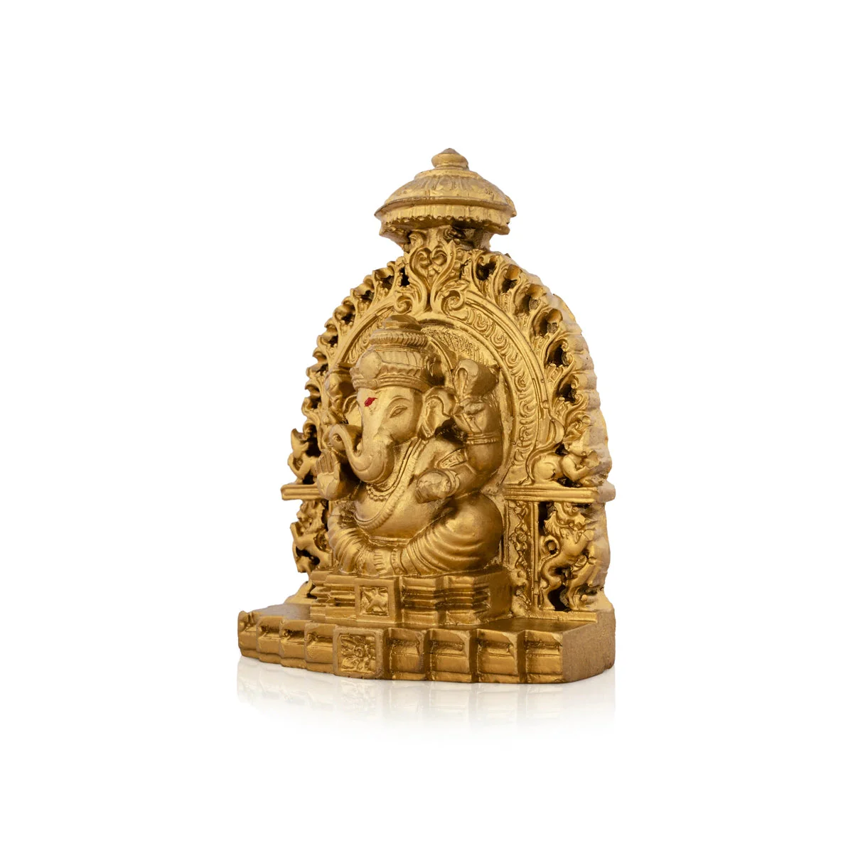Ganesh Murti Sitting On Simhasan - 5 x 4 Inches | Resin Statue/ Gold Polish Vinayaka Idol for Pooja/ 320 Gms - Image 4
