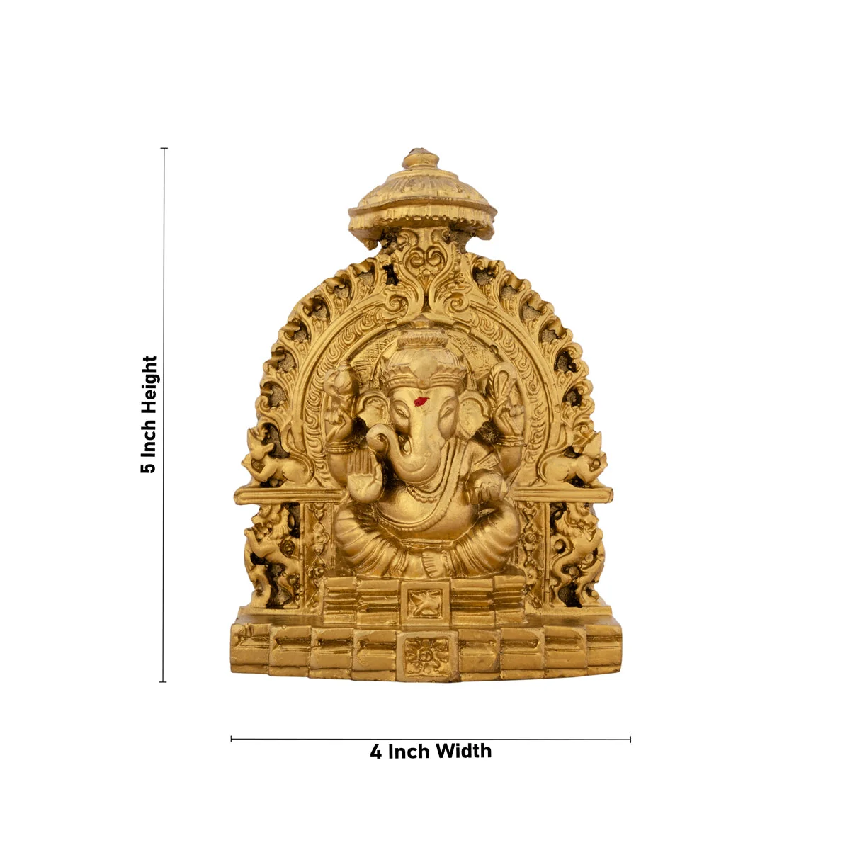 Ganesh Murti Sitting On Simhasan - 5 x 4 Inches | Resin Statue/ Gold Polish Vinayaka Idol for Pooja/ 320 Gms - Image 5