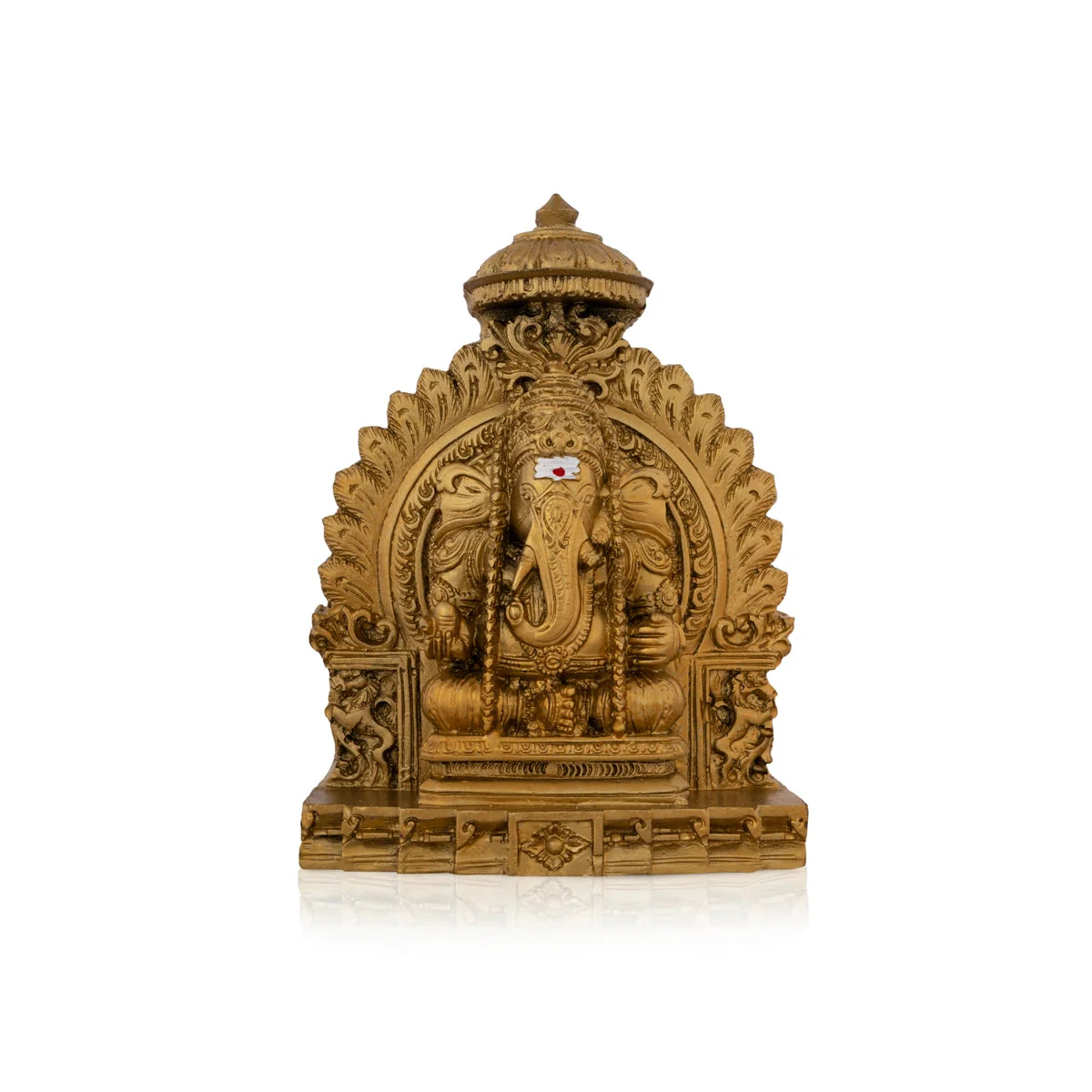 Pillayarpatti Ganesh Murti Sitting On Simhasan - 5 x 4 Inches | Resin Statue/ Gold Polish Vinayaka Idol for Pooja - Image 2
