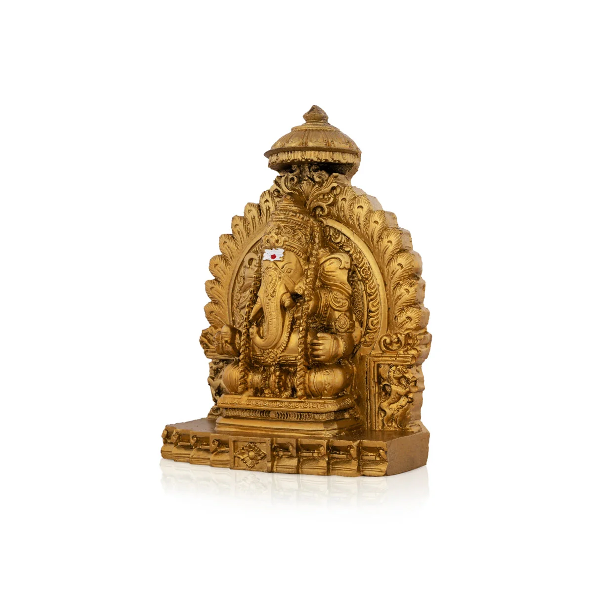 Pillayarpatti Ganesh Murti Sitting On Simhasan - 5 x 4 Inches | Resin Statue/ Gold Polish Vinayaka Idol for Pooja - Image 4