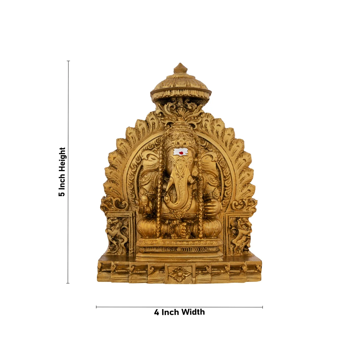 Pillayarpatti Ganesh Murti Sitting On Simhasan - 5 x 4 Inches | Resin Statue/ Gold Polish Vinayaka Idol for Pooja - Image 5