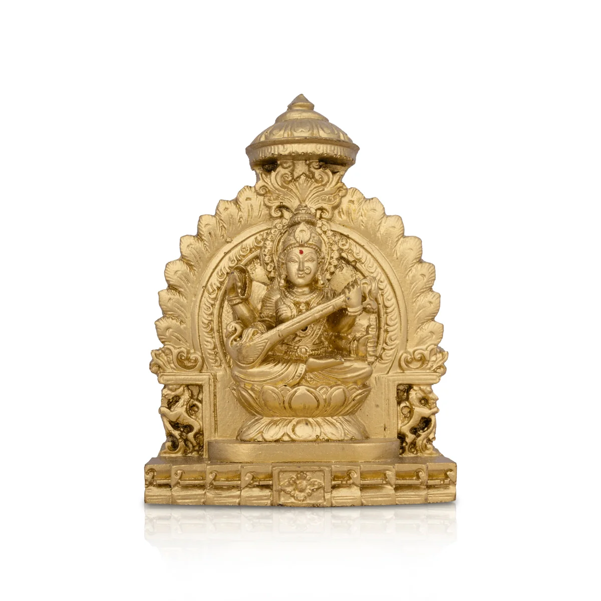 Simhasan Saraswati Murti - 5 x 4 Inches | Resin Statue/ Gold Polish Saraswati Idol for Pooja/ 300 Gms Approx - Image 2