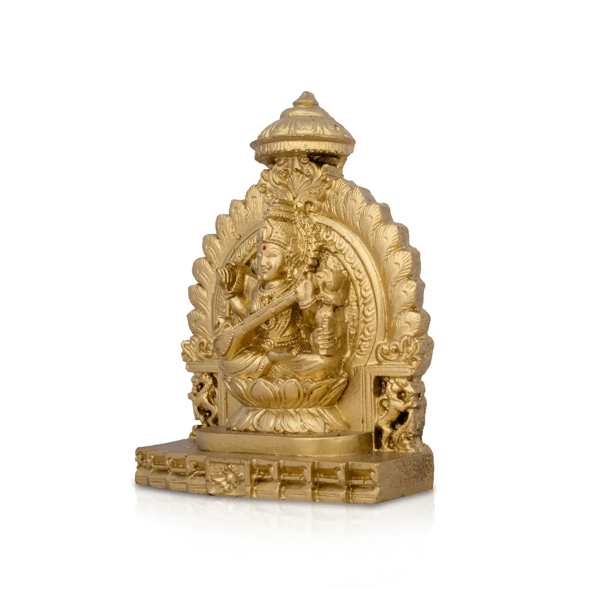 Simhasan Saraswati Murti - 5 x 4 Inches | Resin Statue/ Gold Polish Saraswati Idol for Pooja/ 300 Gms Approx - Image 3