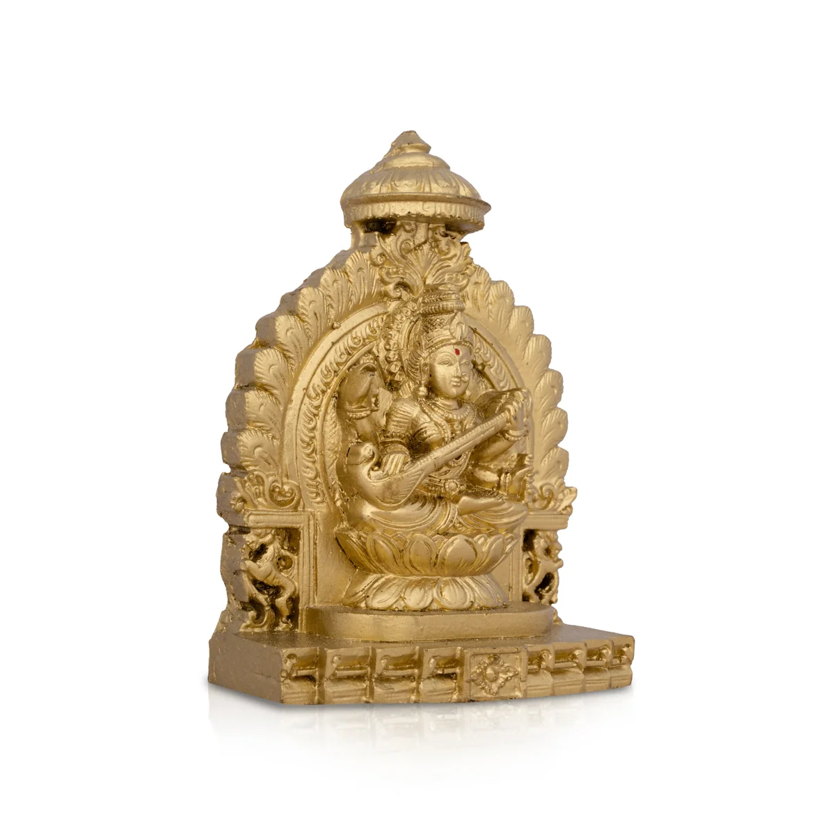 Simhasan Saraswati Murti - 5 x 4 Inches | Resin Statue/ Gold Polish Saraswati Idol for Pooja/ 300 Gms Approx - Image 4