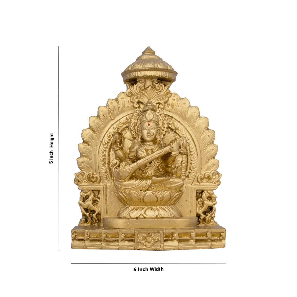 Simhasan Saraswati Murti - 5 x 4 Inches | Resin Statue/ Gold Polish Saraswati Idol for Pooja/ 300 Gms Approx - Image 5