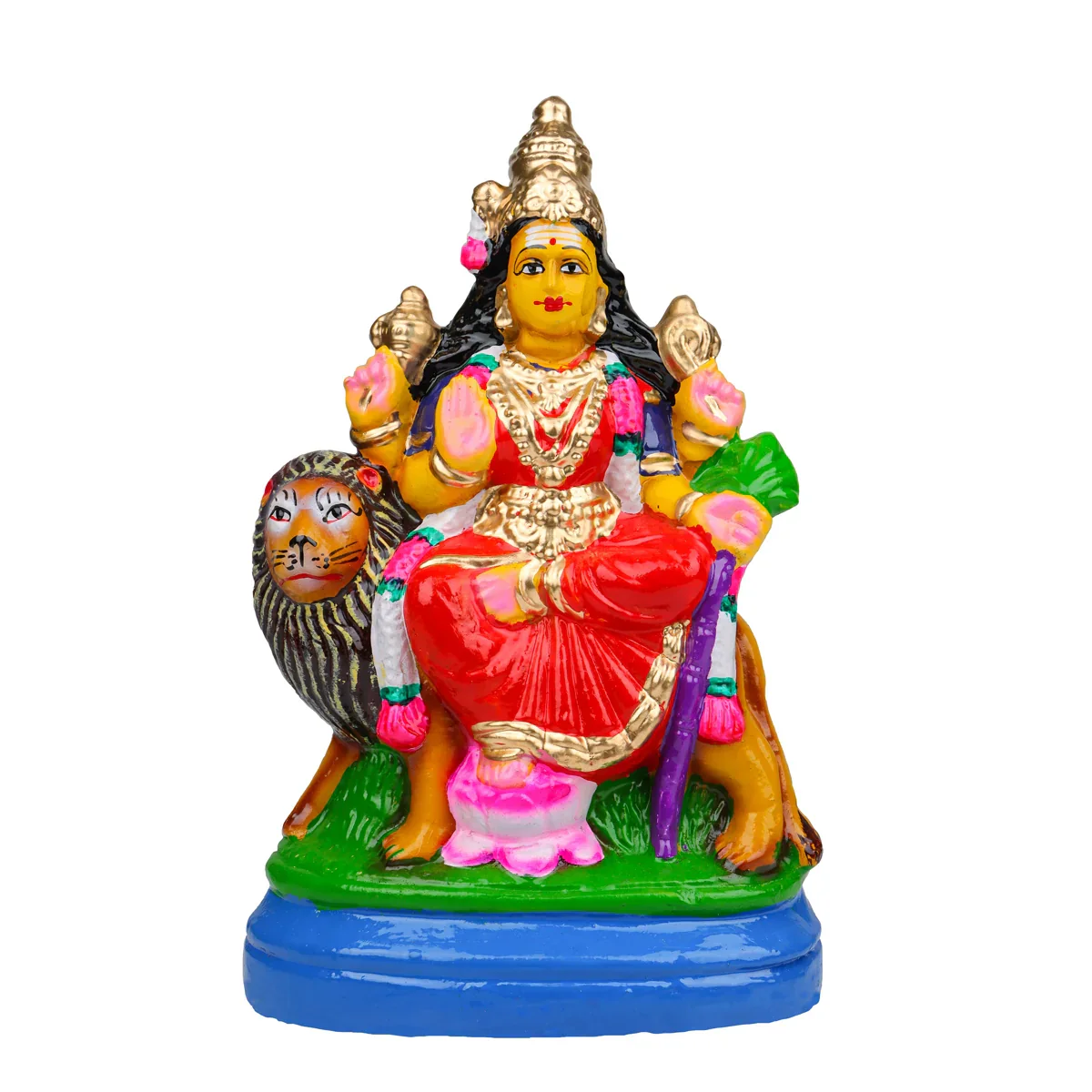 Simhavahini Durga Clay Golu Bommai - 11 x 5.5 Inches | Giri Golu Doll/ Navaratri Golu Bomma/Gombe/Bommai - Image 2