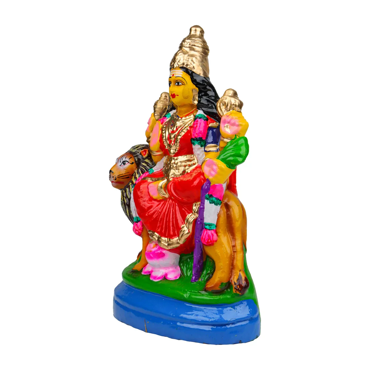 Simhavahini Durga Clay Golu Bommai - 11 x 5.5 Inches | Giri Golu Doll/ Navaratri Golu Bomma/Gombe/Bommai - Image 3