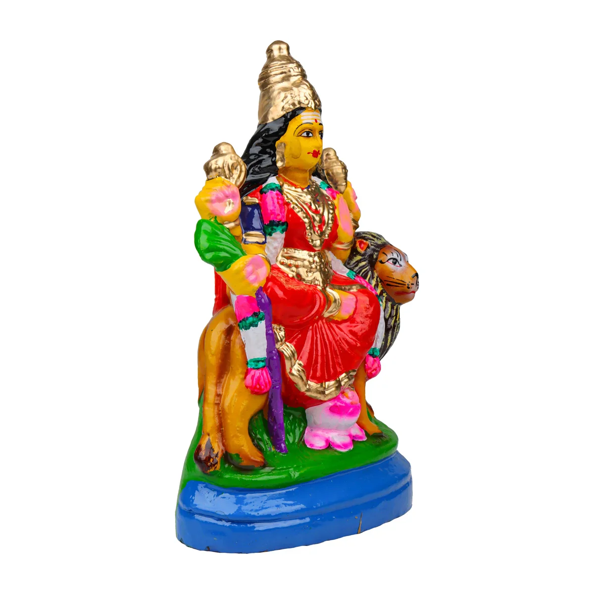 Simhavahini Durga Clay Golu Bommai - 11 x 5.5 Inches | Giri Golu Doll/ Navaratri Golu Bomma/Gombe/Bommai - Image 4