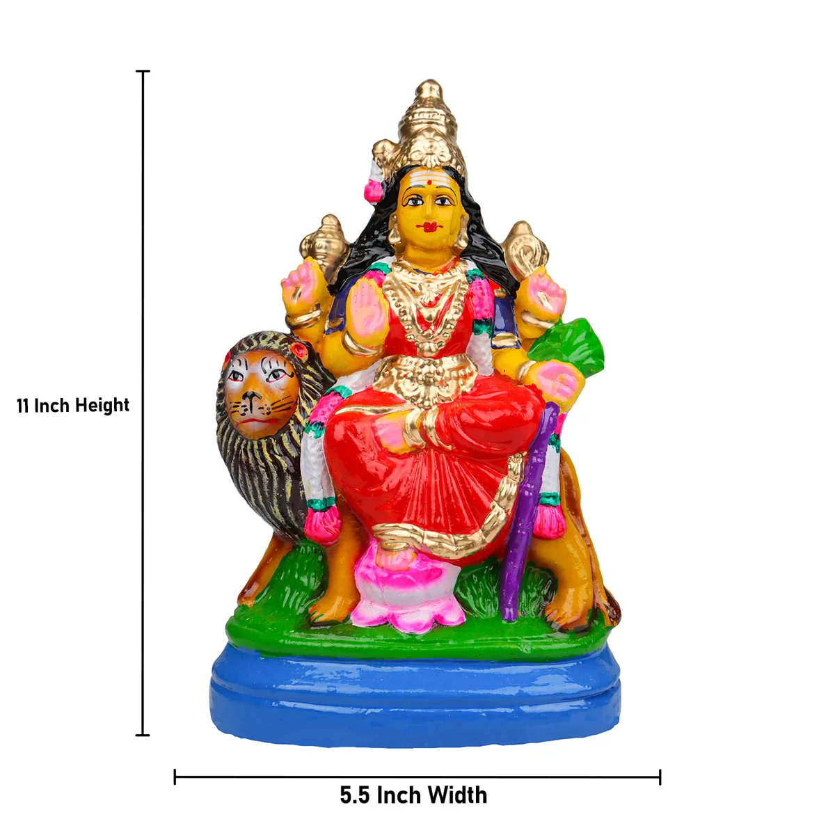 Simhavahini Durga Clay Golu Bommai - 11 x 5.5 Inches | Giri Golu Doll/ Navaratri Golu Bomma/Gombe/Bommai - Image 6