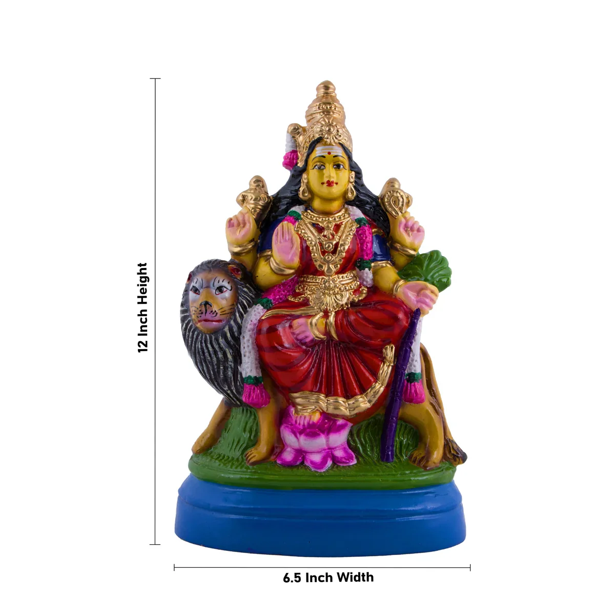 Simhavahini Durga Paper Mache Golu Bommai - 12 x 6.5 Inches | Giri Golu Doll/ Navaratri Golu Bomma/Gombe/Bommai - Image 5