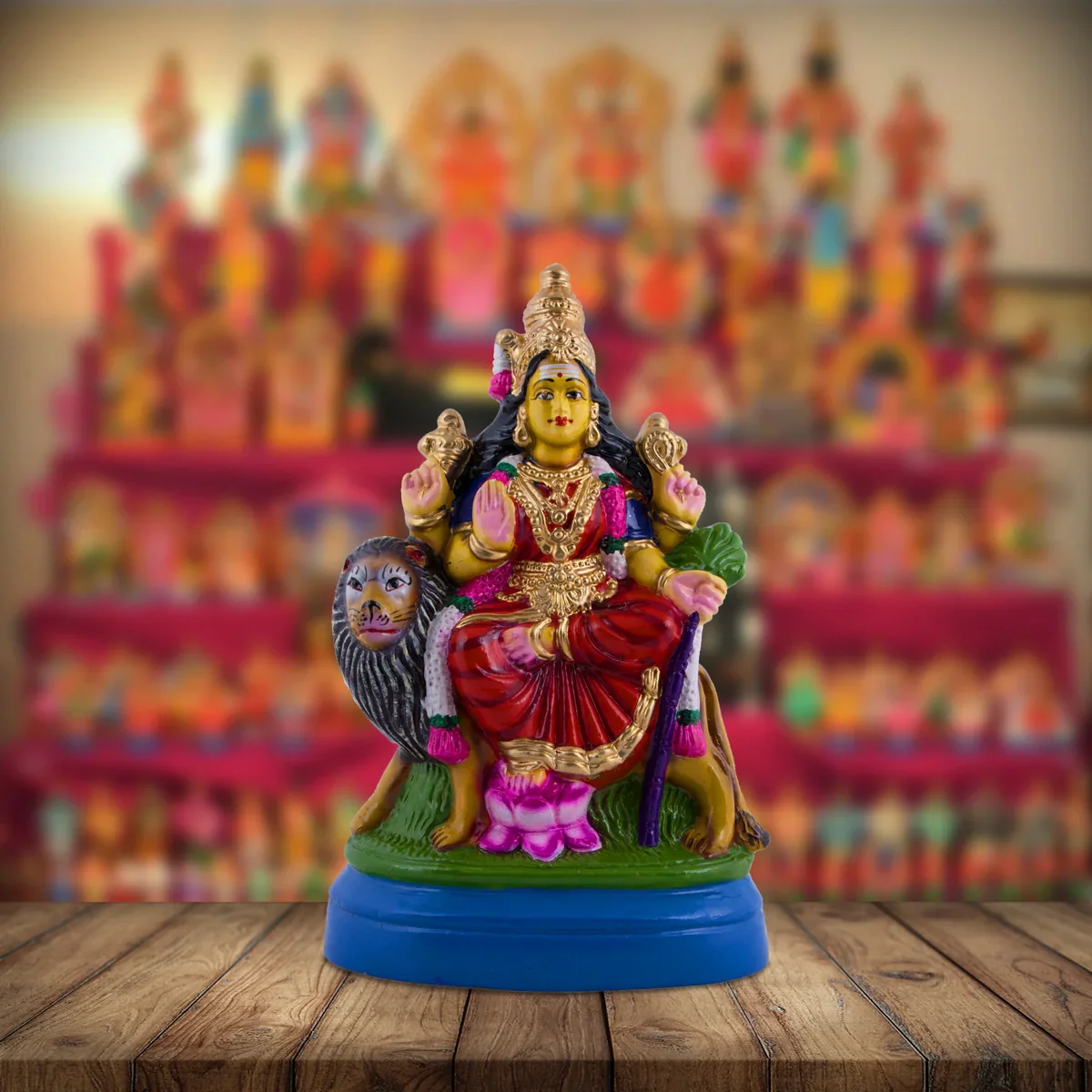 Simhavahini Durga Paper Mache Golu Bommai - 12 x 6.5 Inches | Giri Golu Doll/ Navaratri Golu Bomma/Gombe/Bommai - Image 6