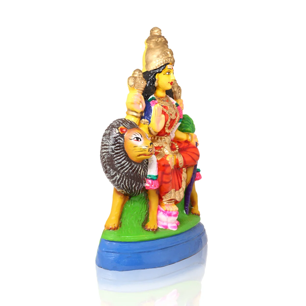 Simhavahini Durga Clay Golu Bommai - 13 x 10 Inches | Giri Golu Doll/ Navaratri Golu Bomma/Gombe/Bommai - Image 2