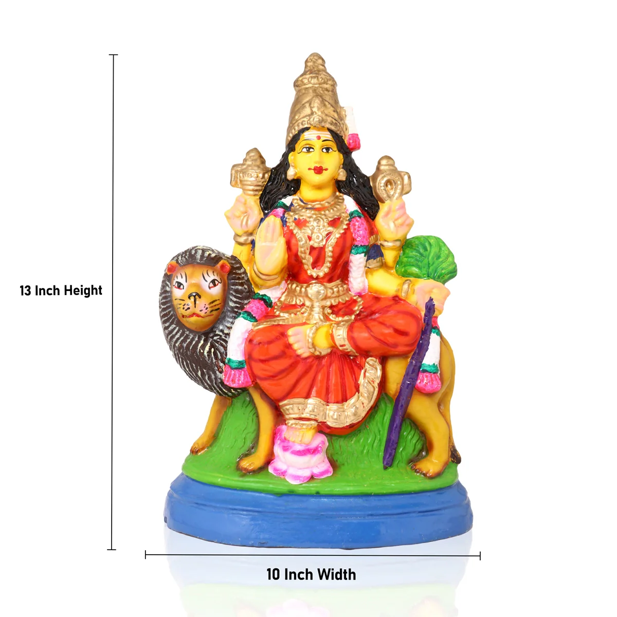 Simhavahini Durga Clay Golu Bommai - 13 x 10 Inches | Giri Golu Doll/ Navaratri Golu Bomma/Gombe/Bommai - Image 4
