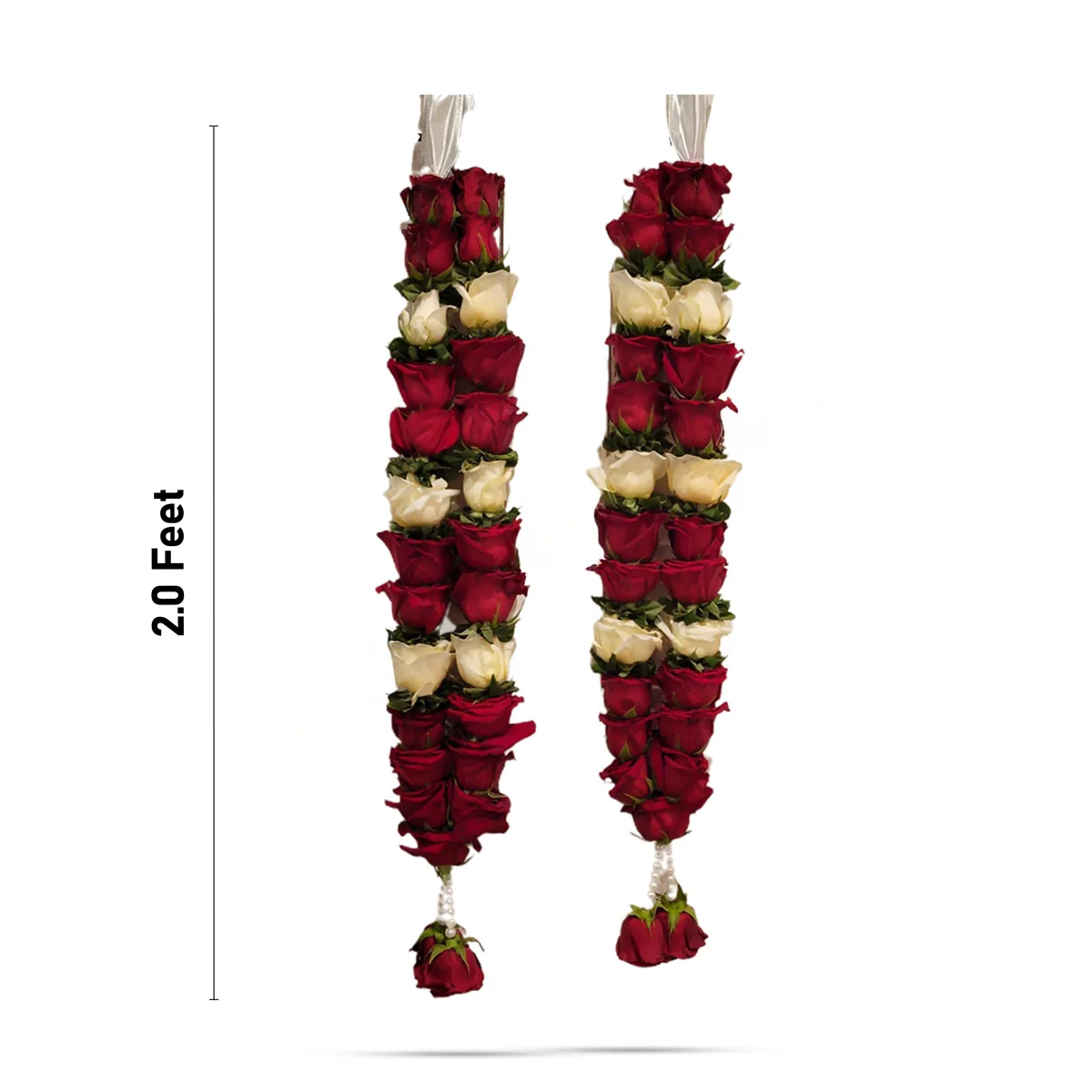 Rose Garland - 2 Feet | Fresh Flower Garland/ Fresh Floral Garland/ Red & White Colour Rose Mala for Pooja - Image 2