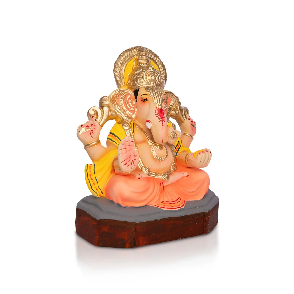 Sitting Ganesh Murti- 10 x 7.5 Inches | Clay Sculpture/ Left Trunk Vinayaka Statue With Crown/ Ganapati Chaturthi - Image 2