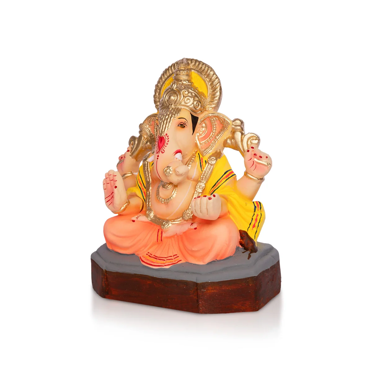 Sitting Ganesh Murti- 10 x 7.5 Inches | Clay Sculpture/ Left Trunk Vinayaka Statue With Crown/ Ganapati Chaturthi - Image 3