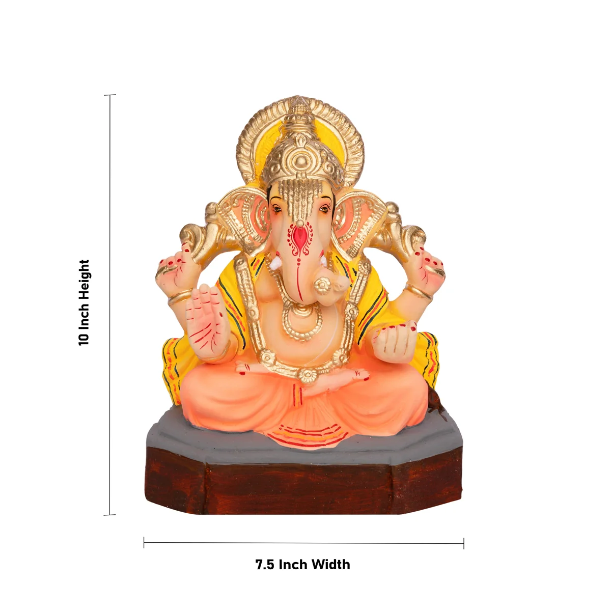 Sitting Ganesh Murti- 10 x 7.5 Inches | Clay Sculpture/ Left Trunk Vinayaka Statue With Crown/ Ganapati Chaturthi - Image 4
