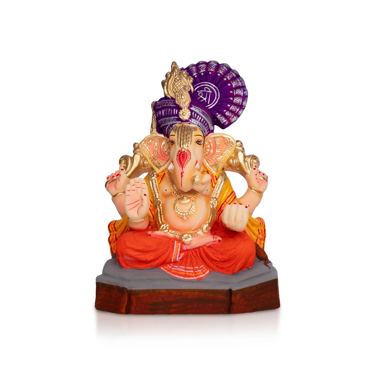 Sitting Ganesh Murti- 10 x 7.5 Inches | Clay Sculpture/Left Trunk Vinayaka Statue With Crown/ Ganapati Chaturthi - Image 2