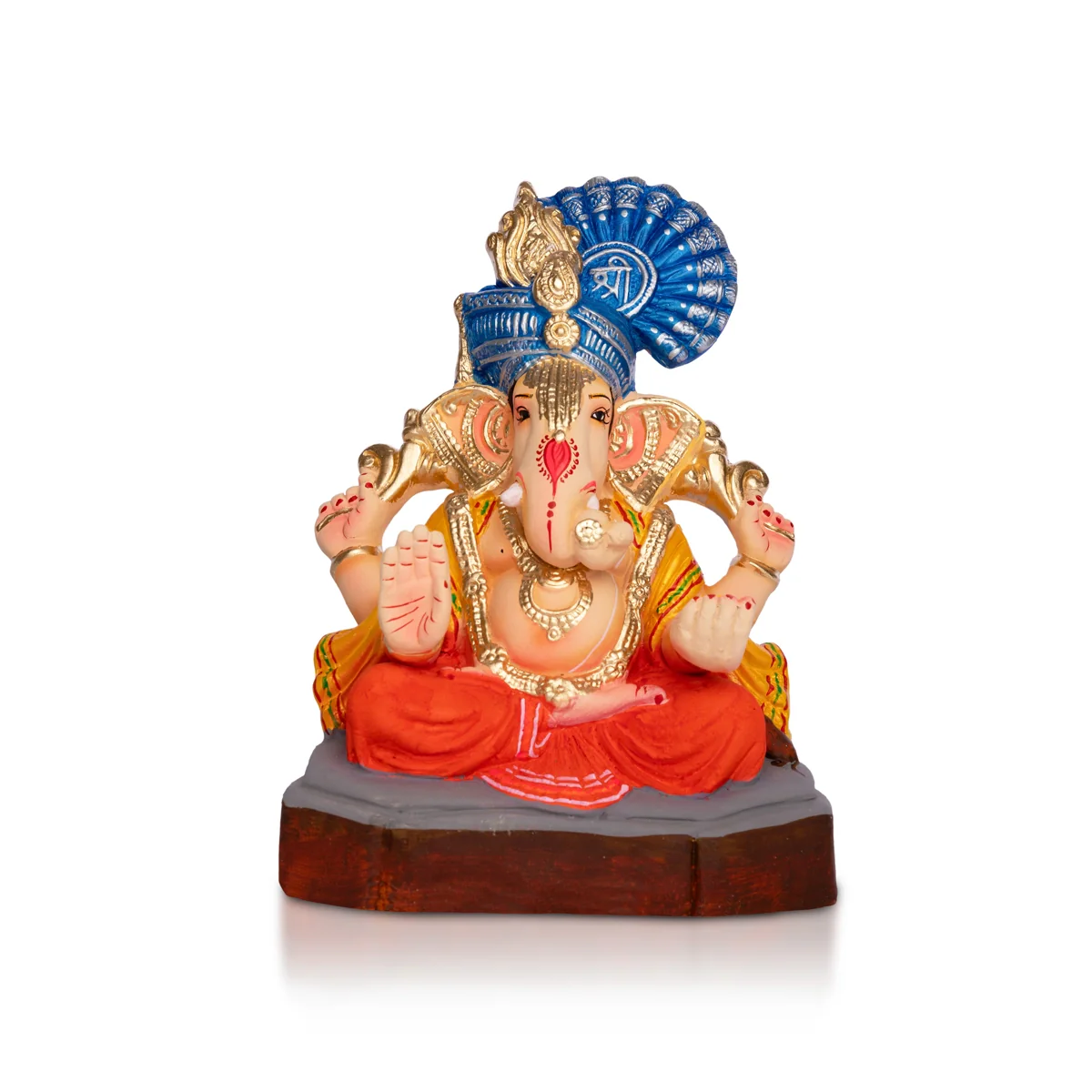 Sitting Ganesh Murti- 10 x 7.5 Inches | Clay Sculpture/Left Trunk Vinayaka Statue With Crown/ Ganapati Chaturthi - Image 3
