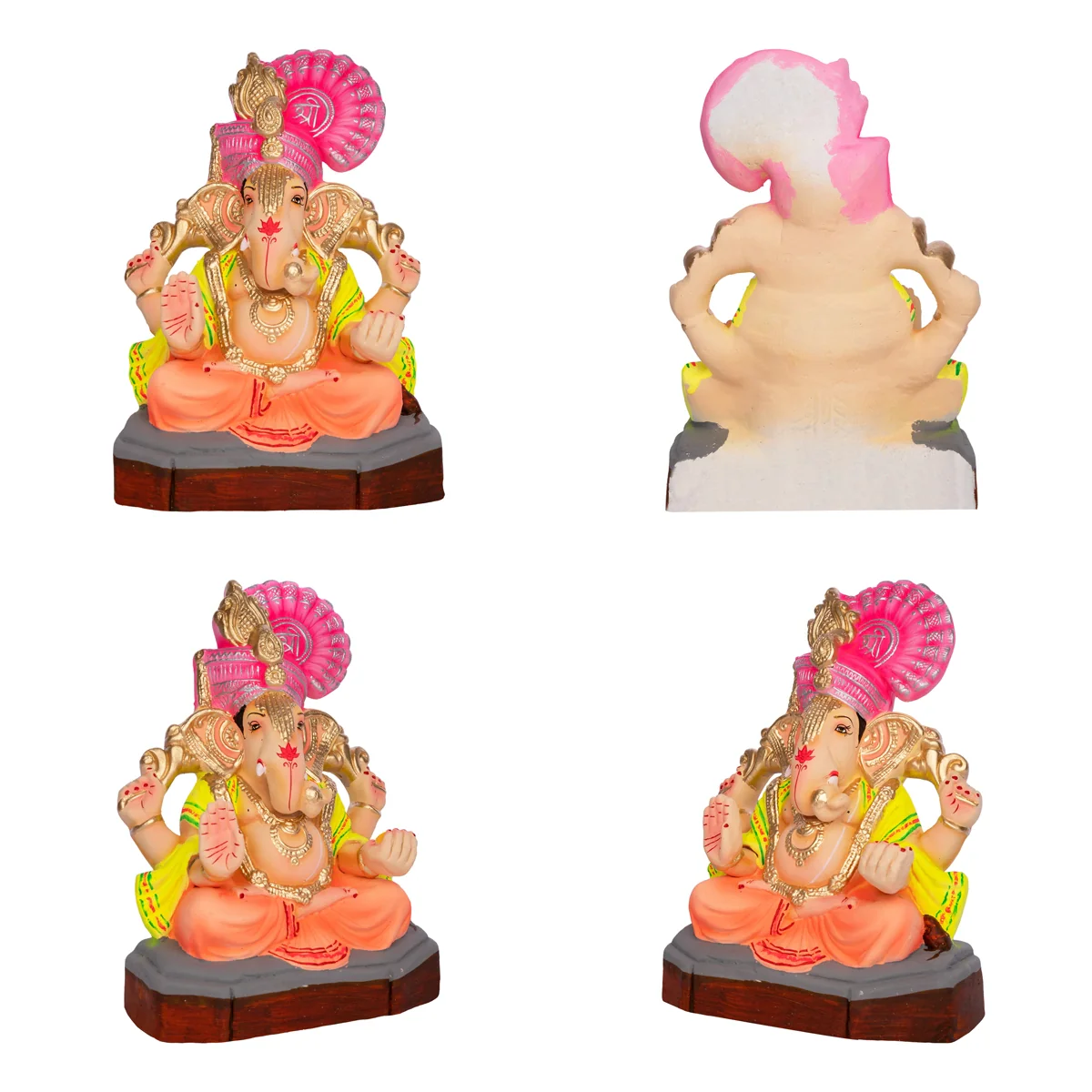 Sitting Ganesh Murti- 10 x 7.5 Inches | Clay Sculpture/Left Trunk Vinayaka Statue With Crown/ Ganapati Chaturthi - Image 4