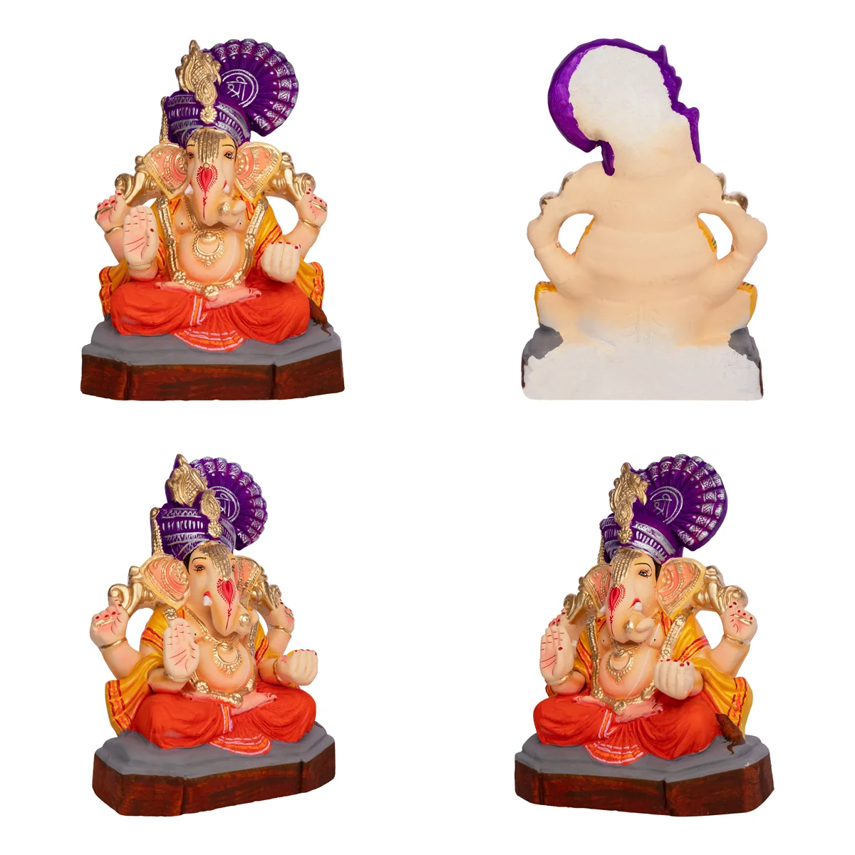 Sitting Ganesh Murti- 10 x 7.5 Inches | Clay Sculpture/Left Trunk Vinayaka Statue With Crown/ Ganapati Chaturthi - Image 5