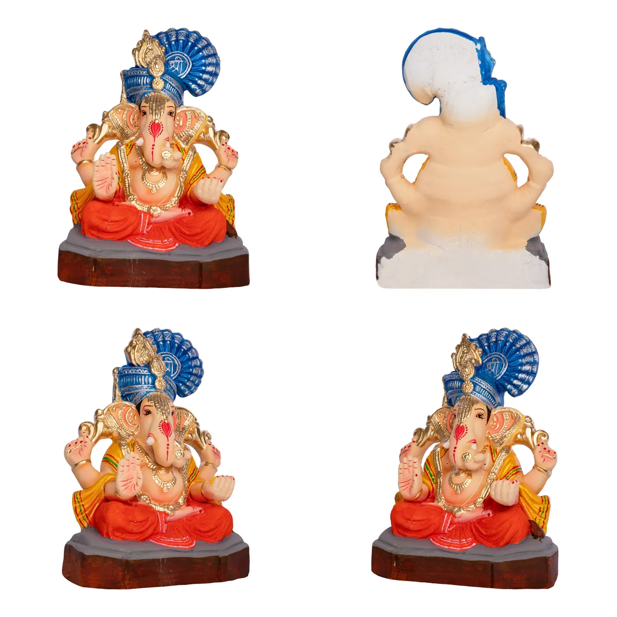 Sitting Ganesh Murti- 10 x 7.5 Inches | Clay Sculpture/Left Trunk Vinayaka Statue With Crown/ Ganapati Chaturthi - Image 6
