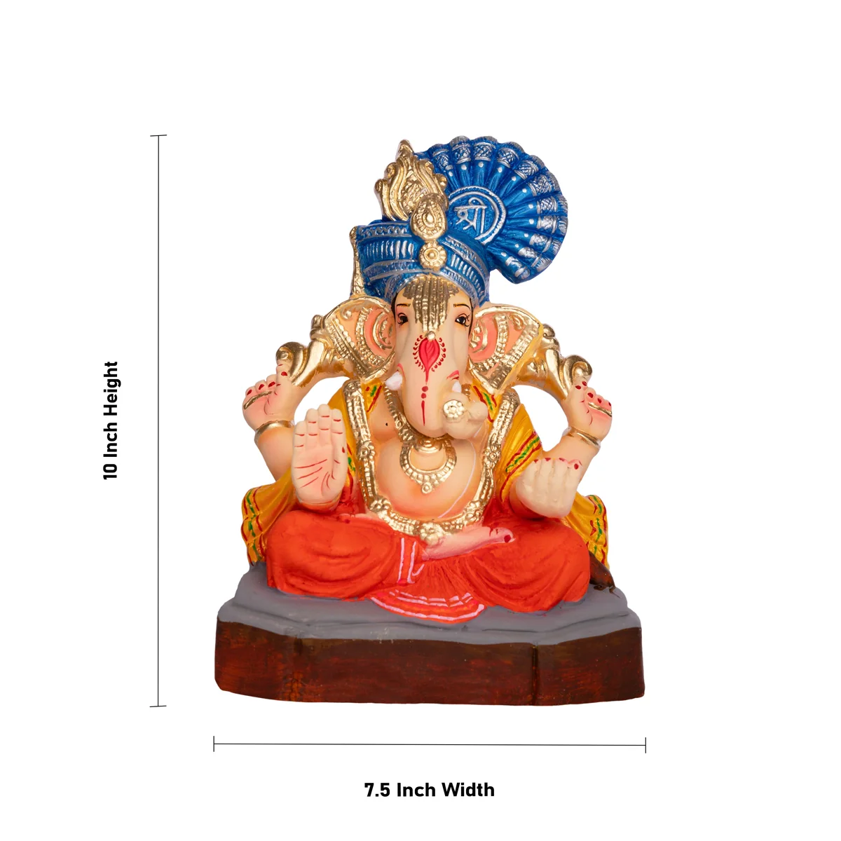 Sitting Ganesh Murti- 10 x 7.5 Inches | Clay Sculpture/Left Trunk Vinayaka Statue With Crown/ Ganapati Chaturthi - Image 7