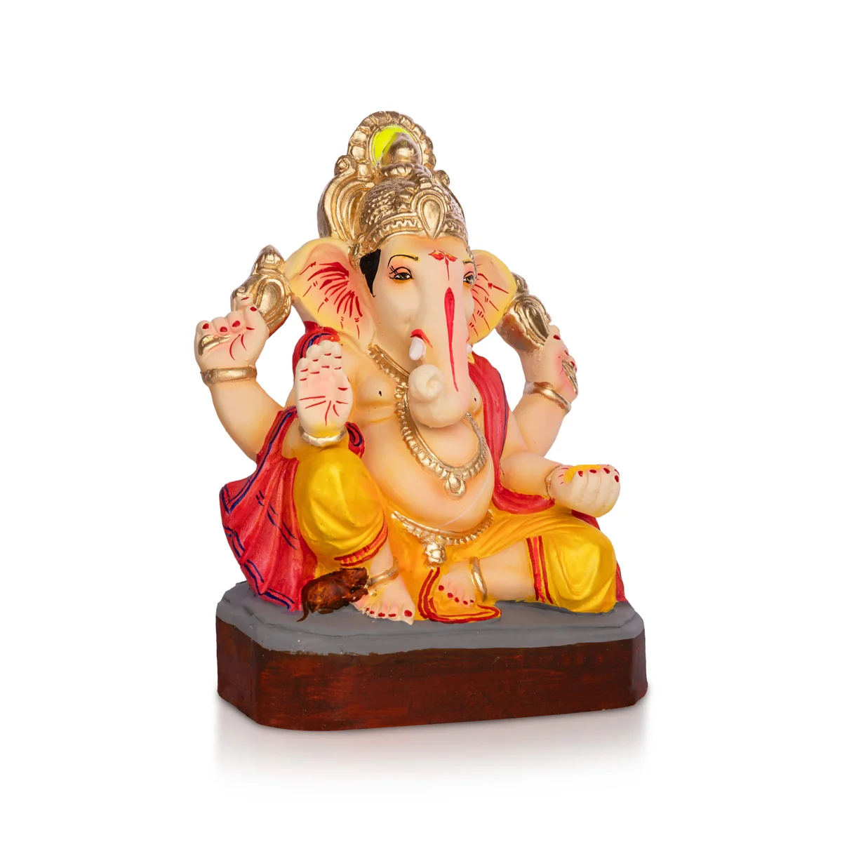 Sitting Ganesh Murti- 10 x 7 Inches | Clay Sculpture/ Right Trunk Vinayaka Statue With Crown/ Ganapati Chaturthi - Image 2