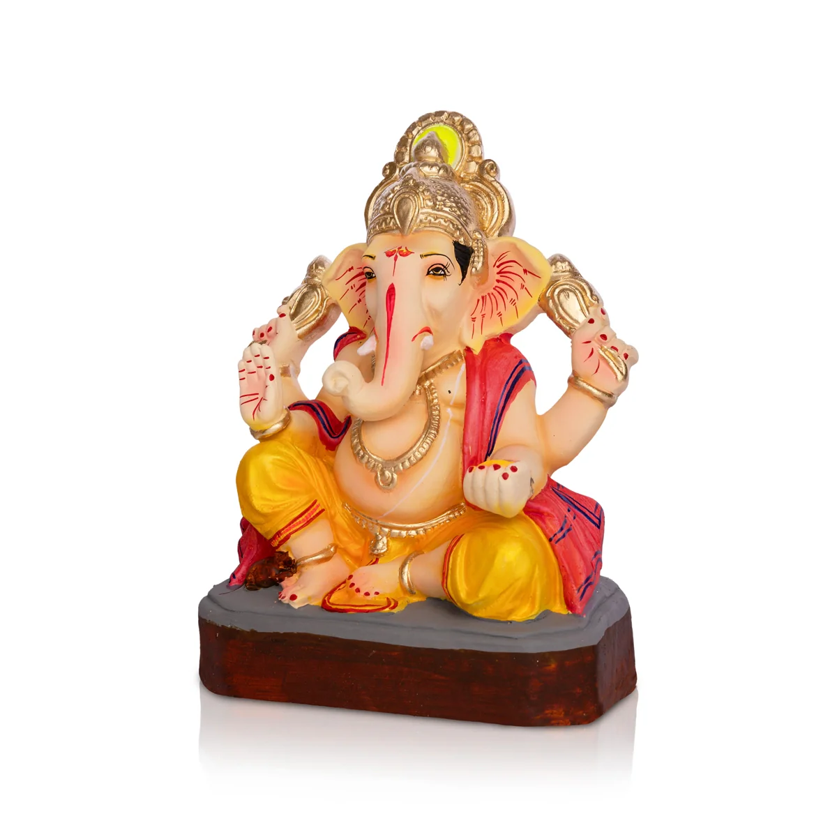 Sitting Ganesh Murti- 10 x 7 Inches | Clay Sculpture/ Right Trunk Vinayaka Statue With Crown/ Ganapati Chaturthi - Image 3