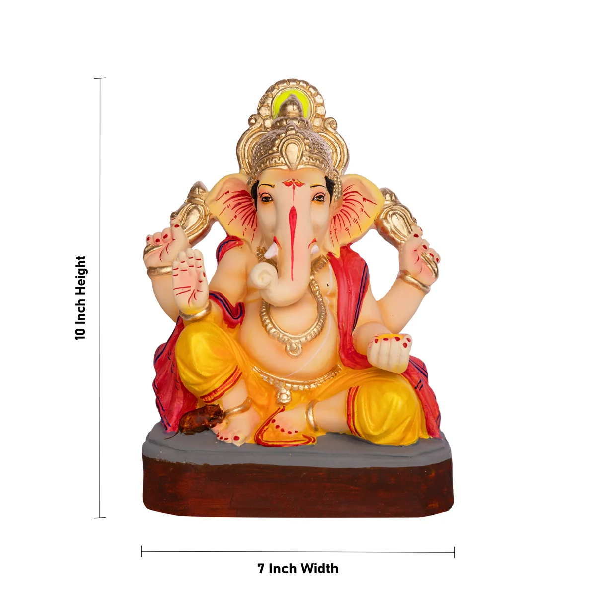 Sitting Ganesh Murti- 10 x 7 Inches | Clay Sculpture/ Right Trunk Vinayaka Statue With Crown/ Ganapati Chaturthi - Image 4