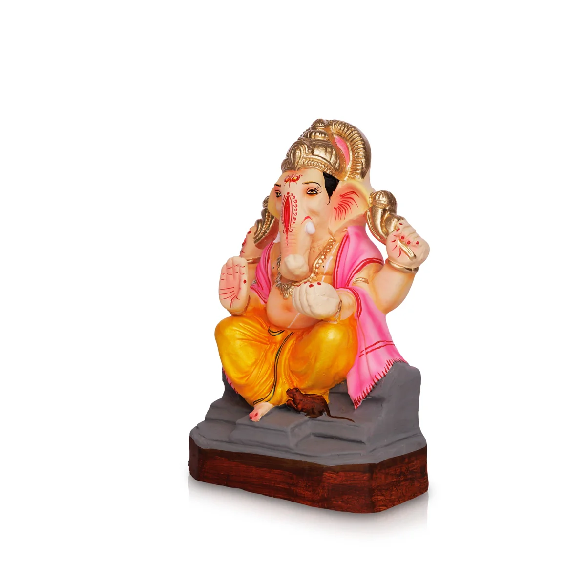Sitting Ganesh Murti- 12 x 6.5 Inches | Clay Sculpture/ Left Trunk Vinayaka Statue With Crown/Ganapati Chaturthi - Image 2