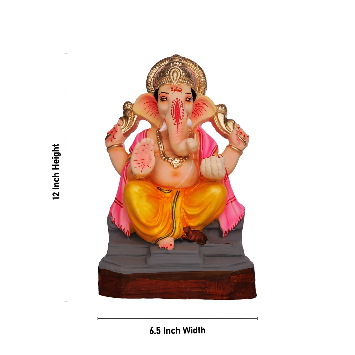 Sitting Ganesh Murti- 12 x 6.5 Inches | Clay Sculpture/ Left Trunk Vinayaka Statue With Crown/Ganapati Chaturthi - Image 4