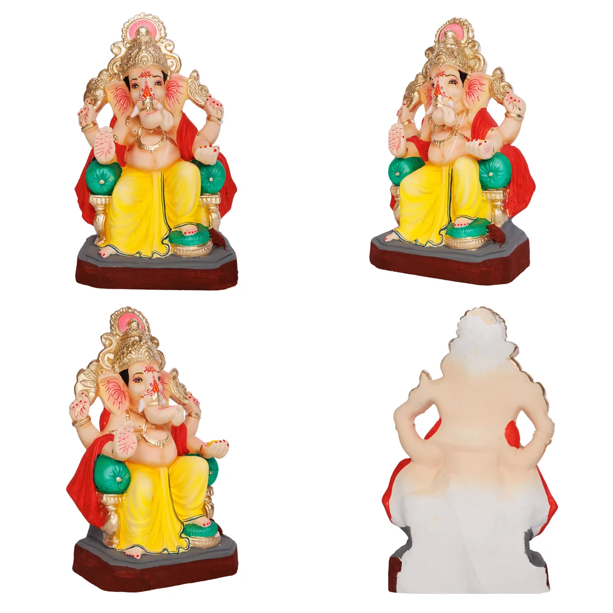 Sitting Ganesh Murti- 13 x 7.5 Inches | Clay Sculpture/ Left Trunk Vinayaka Statue With Crown/Ganapati Chaturthi - Image 2