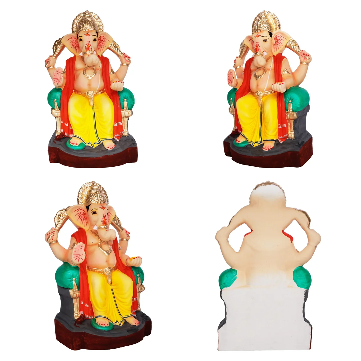 Sitting Ganesh Murti- 13 x 7.5 Inches | Clay Sculpture/ Left Trunk Vinayaka Statue With Crown/Ganapati Chaturthi - Image 3