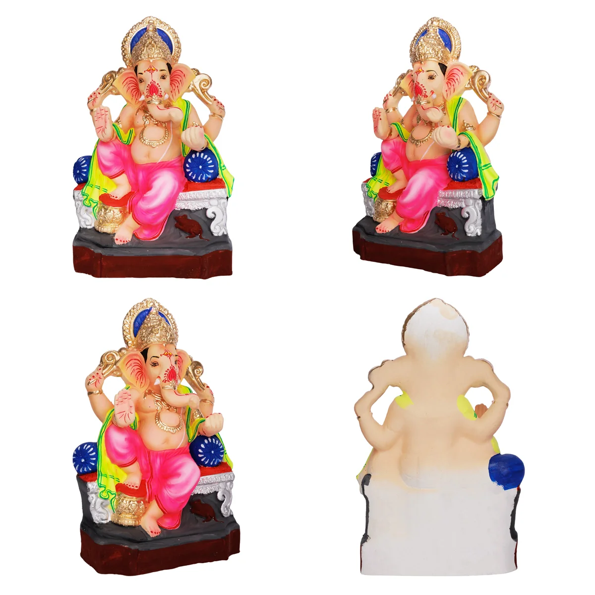 Sitting Ganesh Murti- 13 x 7.5 Inches | Clay Sculpture/ Left Trunk Vinayaka Statue With Crown/Ganapati Chaturthi - Image 4