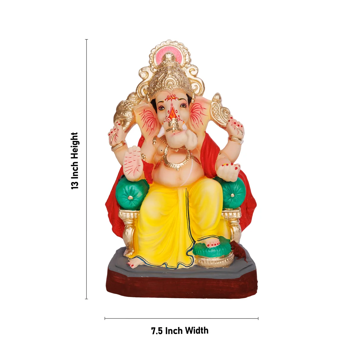 Sitting Ganesh Murti- 13 x 7.5 Inches | Clay Sculpture/ Left Trunk Vinayaka Statue With Crown/Ganapati Chaturthi - Image 5